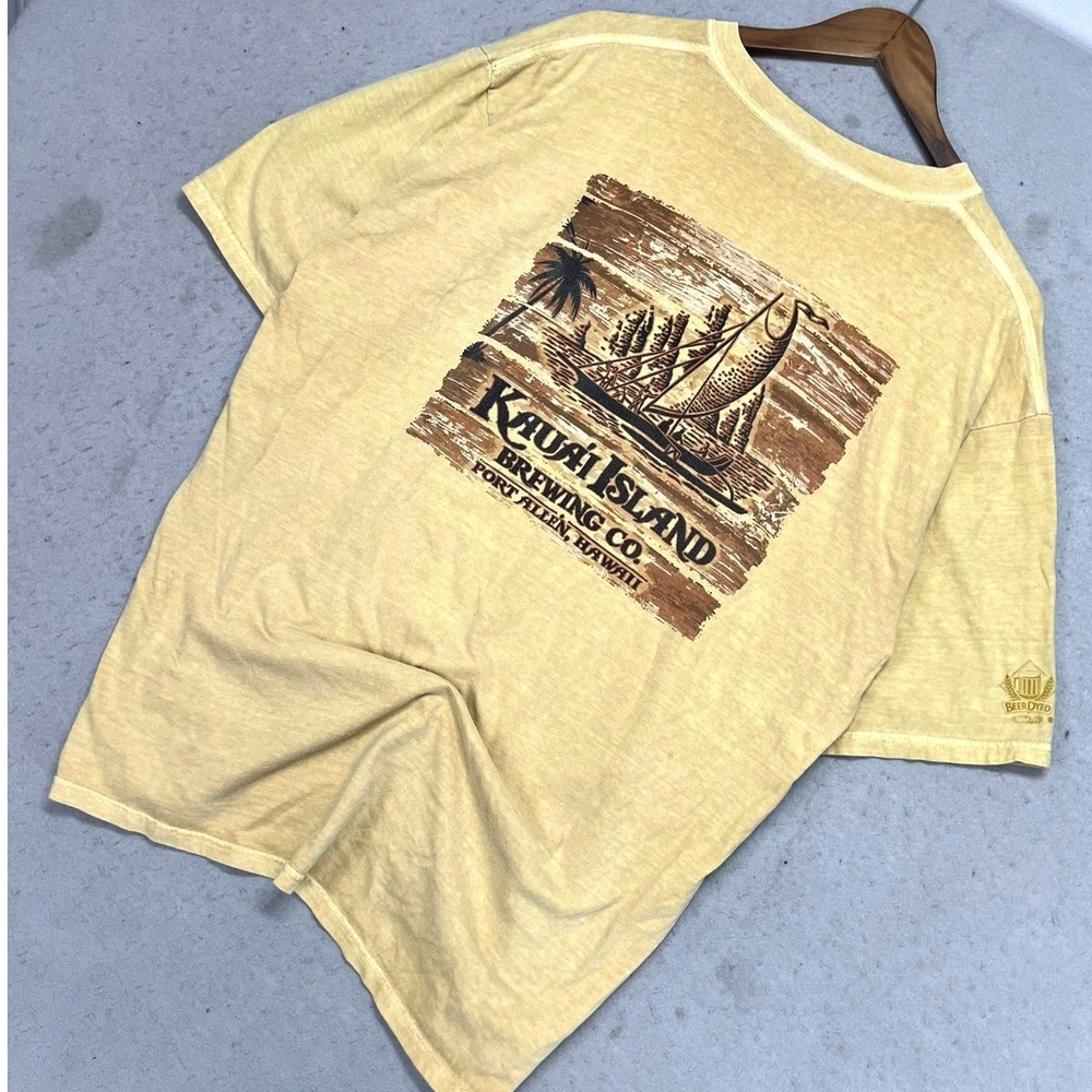 Crazy Shirts Hawaii Kauai Island Brewing Co Beer Dyed T-Shirt Mens XL Yellow